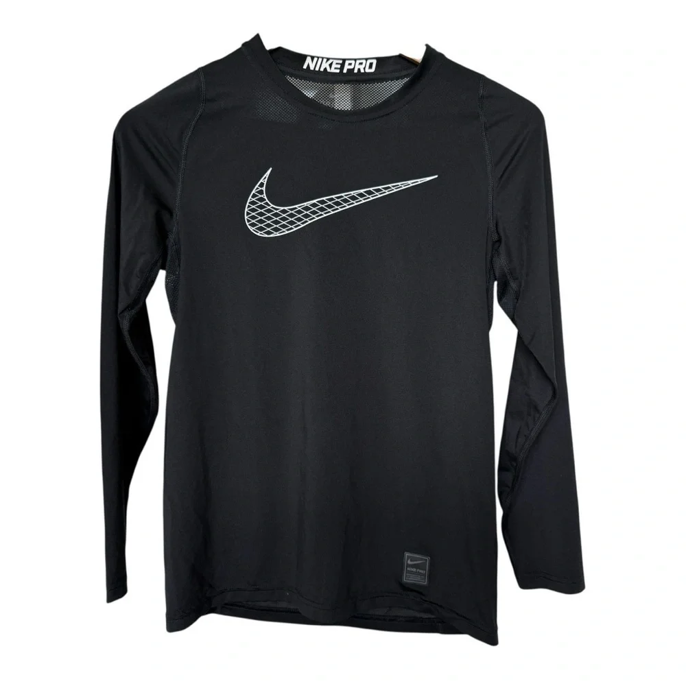 Nike Pro Dri-FIT Long Sleeve Training T-Shirt Black Teens L Sweat Wicking Mesh